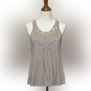 Women’s Lace Trim Tan Taupe Tank Top Medium - Cato